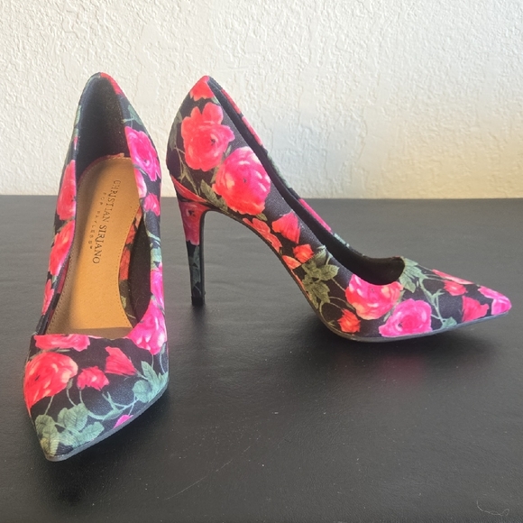 Christian Siriano Shoes - Christian Siriano Black and Pink Floral Heels